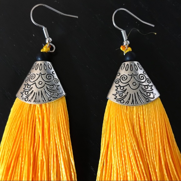 Vibrant Orange & Silver Tassel Earrings - Picture 5 of 6